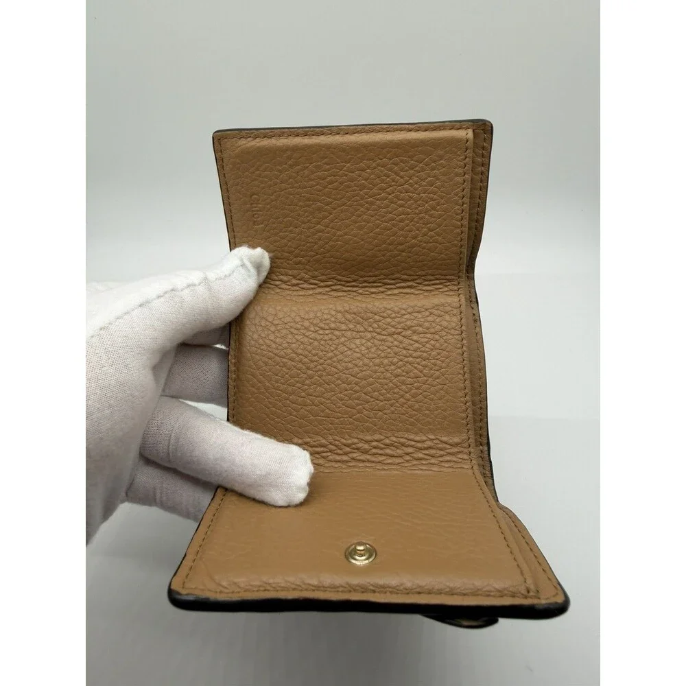 Chloé Alphabet Leather Trifold Wallet Purse Beige/142